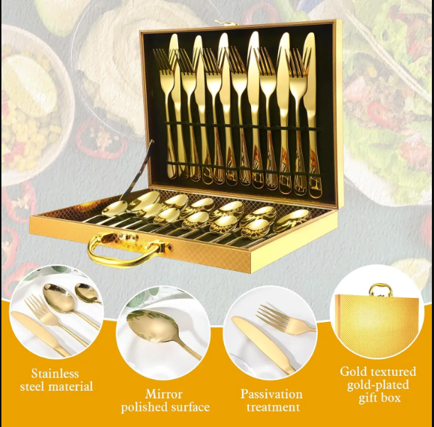 Gold Cutlery Set 24pcs Gold Plated Cutlery Set with Box